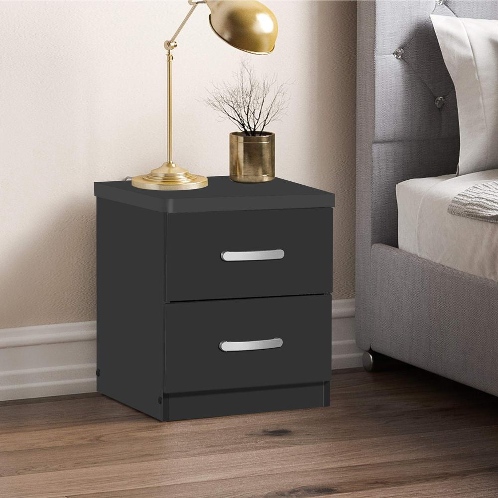 Better Home Products Cindy Faux Wood 2 Drawer Nightstand in Black. Picture 2
