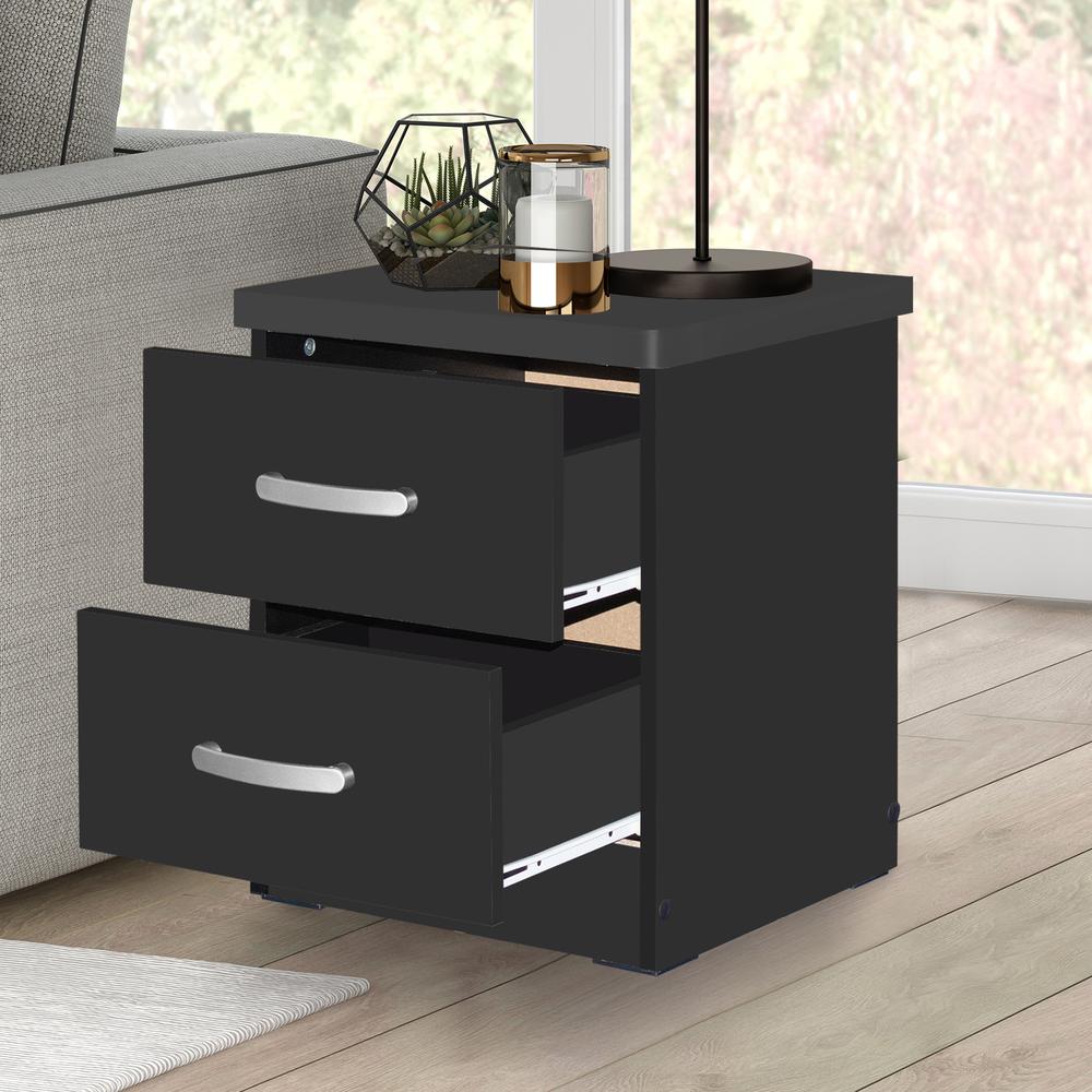 Better Home Products Cindy Faux Wood 2 Drawer Nightstand in Black. Picture 8