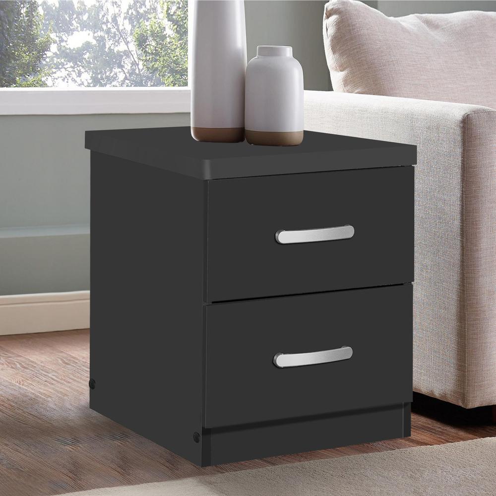 Better Home Products Cindy Faux Wood 2 Drawer Nightstand in Black. Picture 7