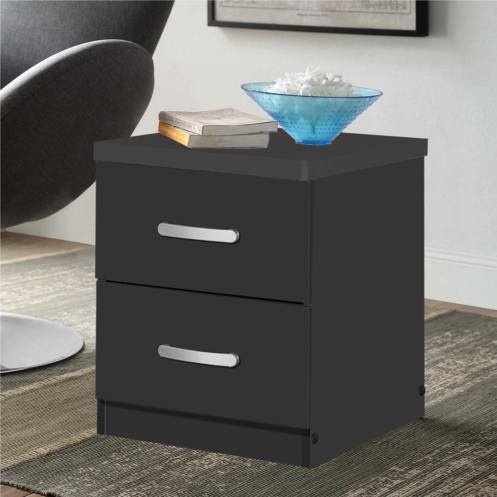 Better Home Products Cindy Faux Wood 2 Drawer Nightstand in Black. Picture 9