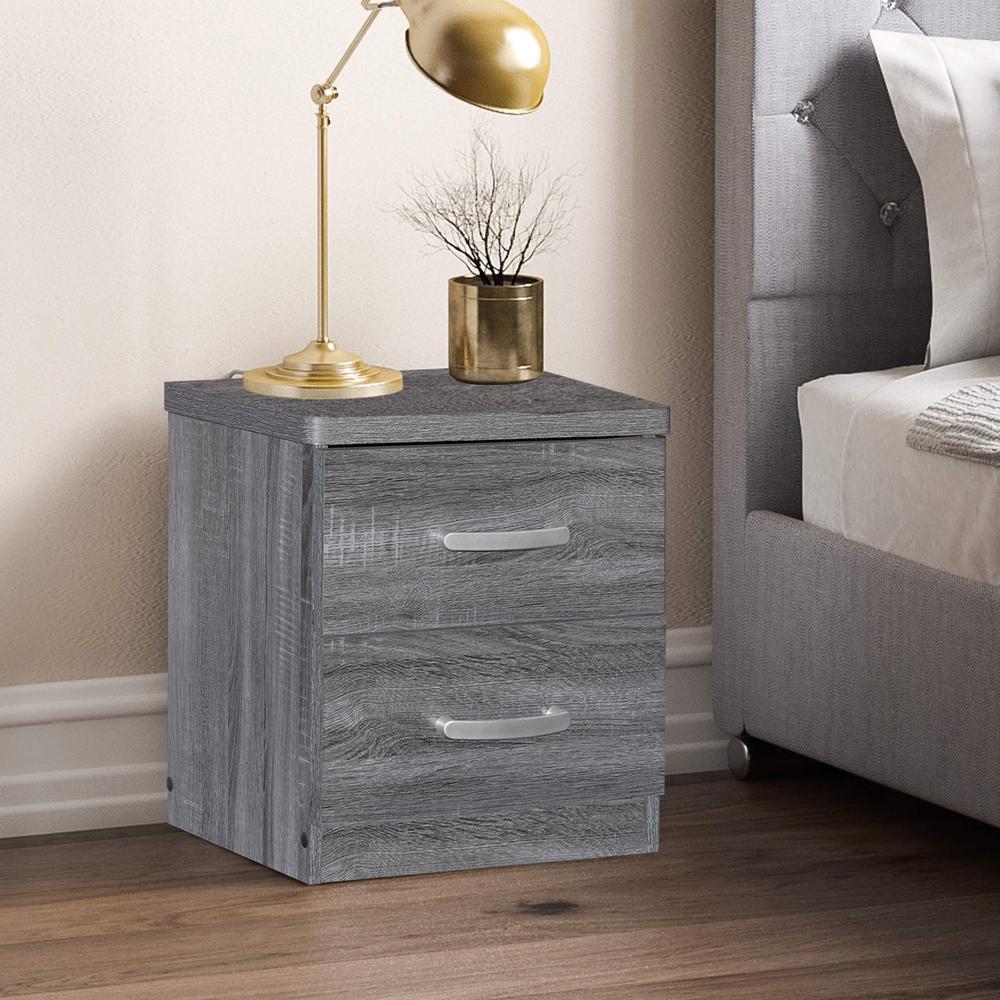 Better Home Products Cindy Faux Wood 2 Drawer Nightstand in Gray. Picture 3