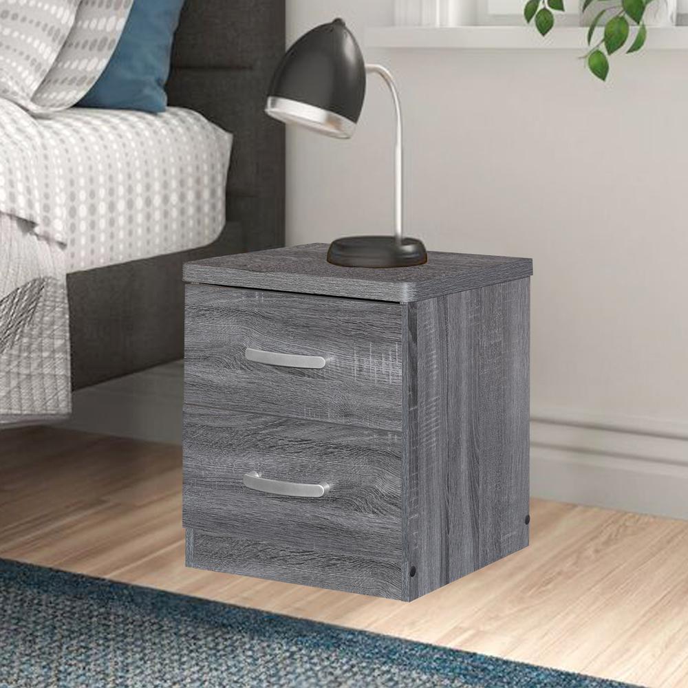 Better Home Products Cindy Faux Wood 2 Drawer Nightstand in Gray. Picture 2