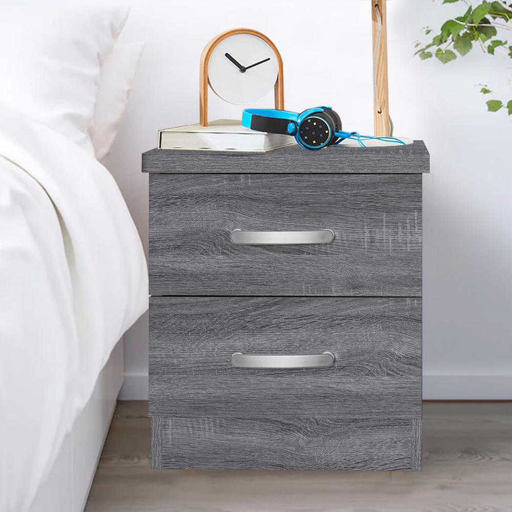 Better Home Products Cindy Faux Wood 2 Drawer Nightstand in Gray. Picture 5