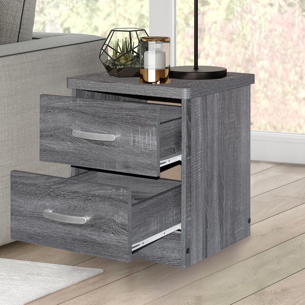 Better Home Products Cindy Faux Wood 2 Drawer Nightstand in Gray. Picture 9
