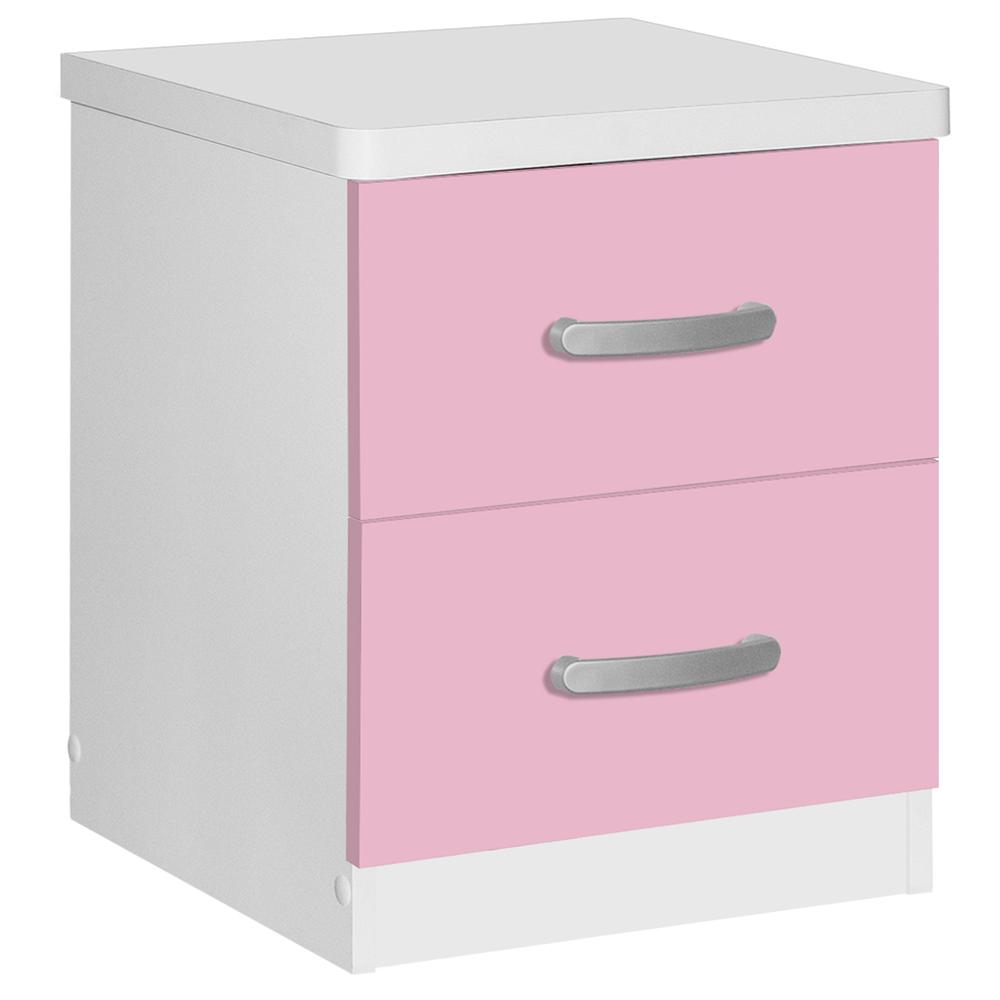 Better Home Products Cindy Faux Wood 2 Drawer Nightstand in Pink & White. Picture 1