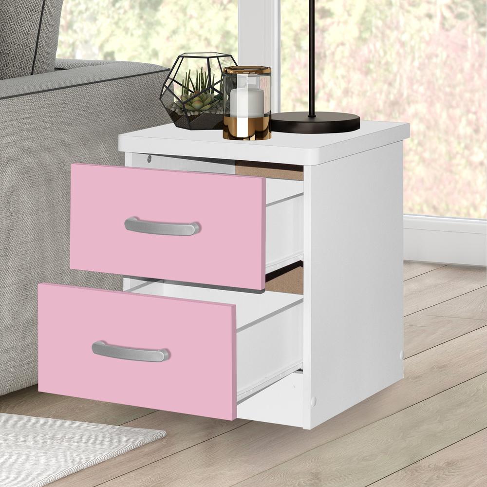 Better Home Products Cindy Faux Wood 2 Drawer Nightstand in Pink & White. Picture 4
