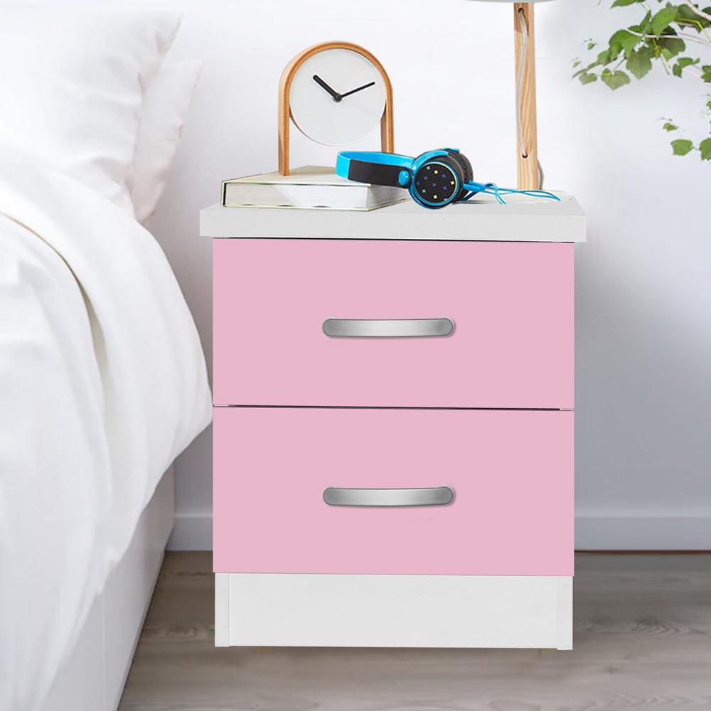 Better Home Products Cindy Faux Wood 2 Drawer Nightstand in Pink & White. Picture 3
