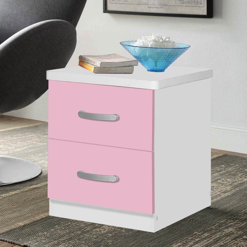 Better Home Products Cindy Faux Wood 2 Drawer Nightstand in Pink & White. Picture 5