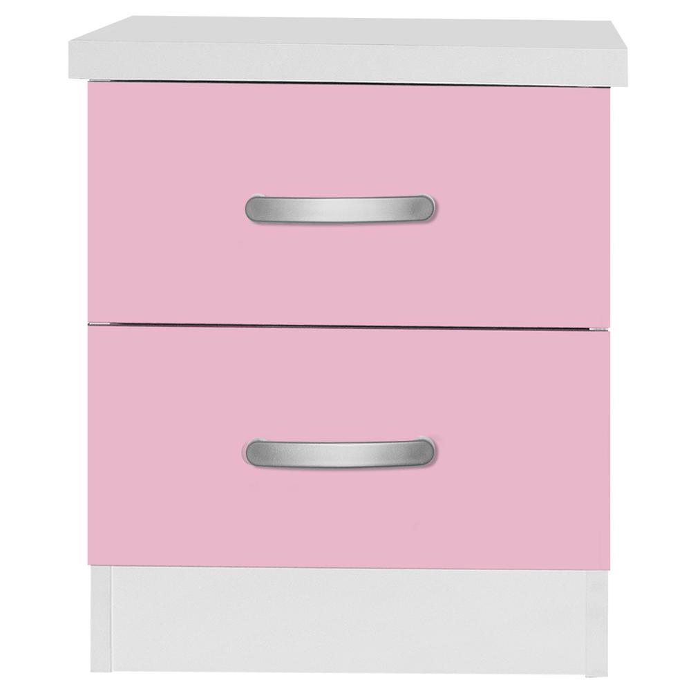 Better Home Products Cindy Faux Wood 2 Drawer Nightstand in Pink & White. Picture 2