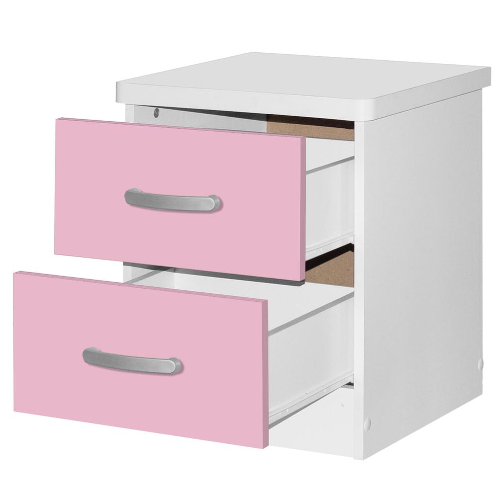 Better Home Products Cindy Faux Wood 2 Drawer Nightstand in Pink & White. Picture 7