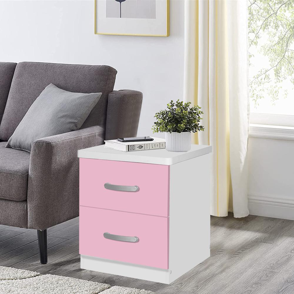 Better Home Products Cindy Faux Wood 2 Drawer Nightstand in Pink & White. Picture 12