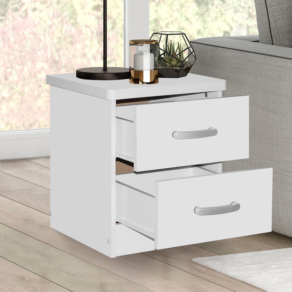 Better Home Products Cindy Faux Wood 2 Drawer Nightstand in White. Picture 4