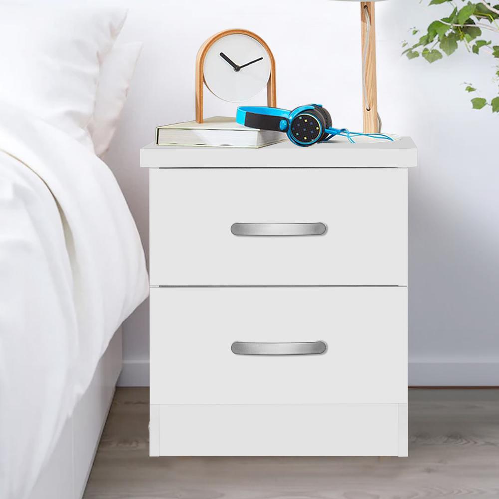 Better Home Products Cindy Faux Wood 2 Drawer Nightstand in White. Picture 7