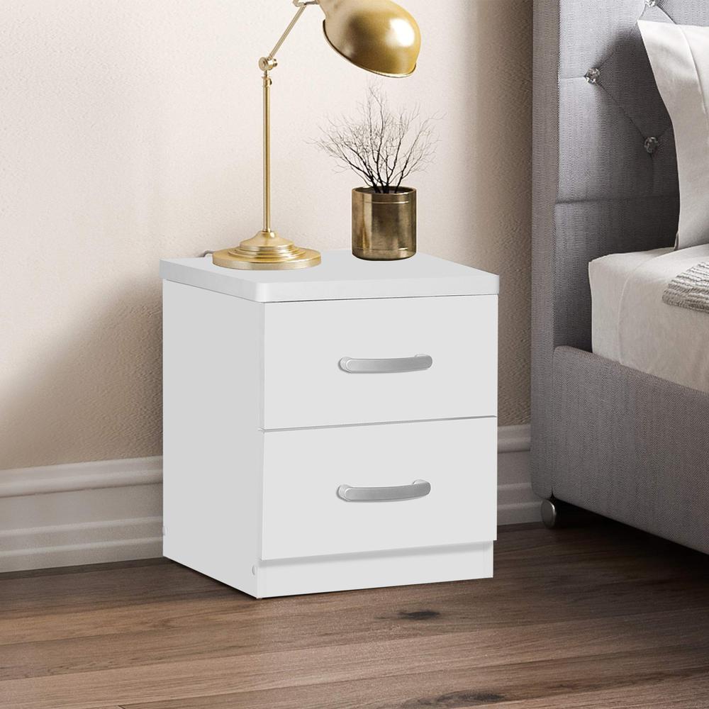 Better Home Products Cindy Faux Wood 2 Drawer Nightstand in White. Picture 10