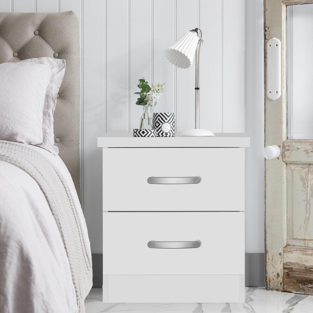 Better Home Products Cindy Faux Wood 2 Drawer Nightstand in White. Picture 9