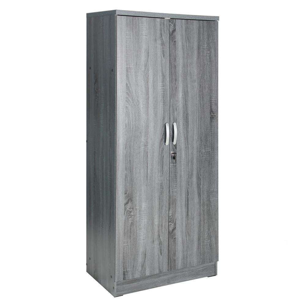 Better Home Products Harmony Wood Two Door Armoire Wardrobe Cabinet in Gray. Picture 6
