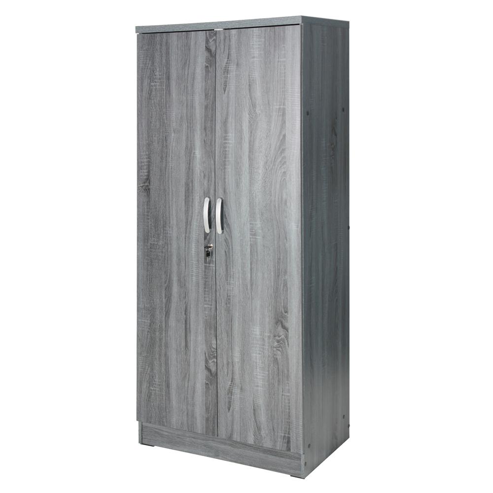 Better Home Products Harmony Wood Two Door Armoire Wardrobe Cabinet in Gray. Picture 3