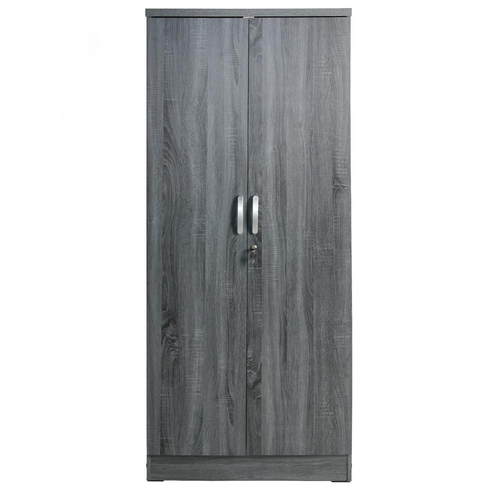 Better Home Products Harmony Wood Two Door Armoire Wardrobe Cabinet in Gray. Picture 5