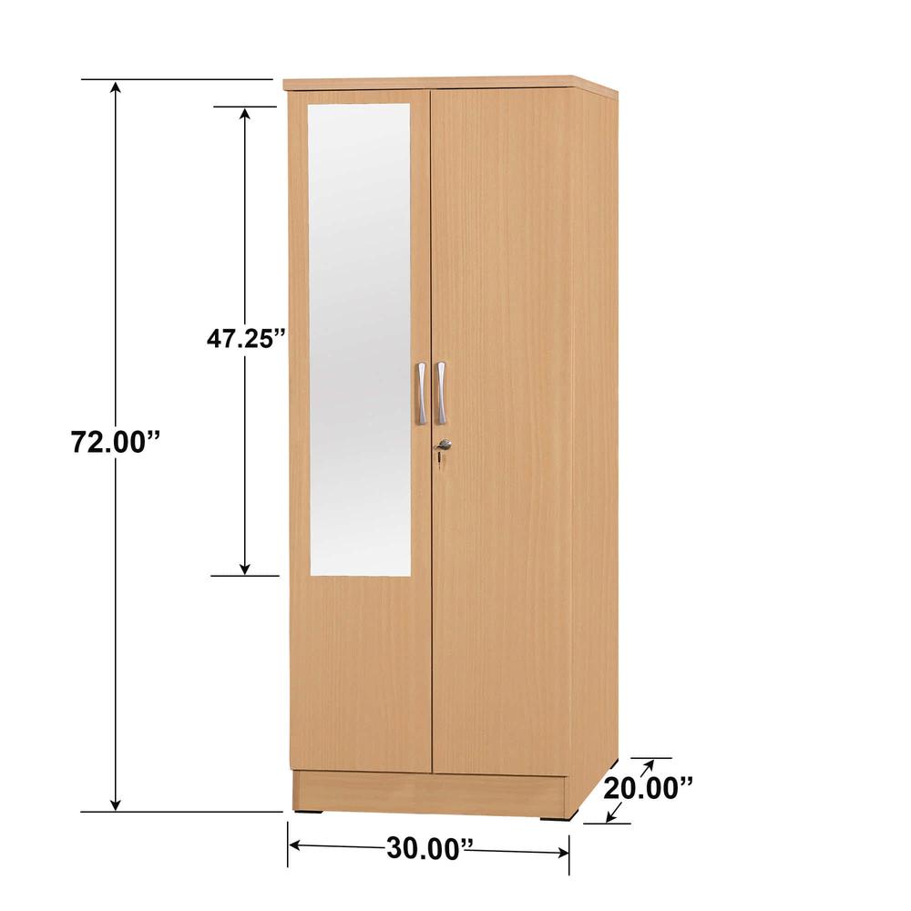 Better Home Products Harmony Two Door Armoire Wardrobe with Mirror Beech (Maple). Picture 2