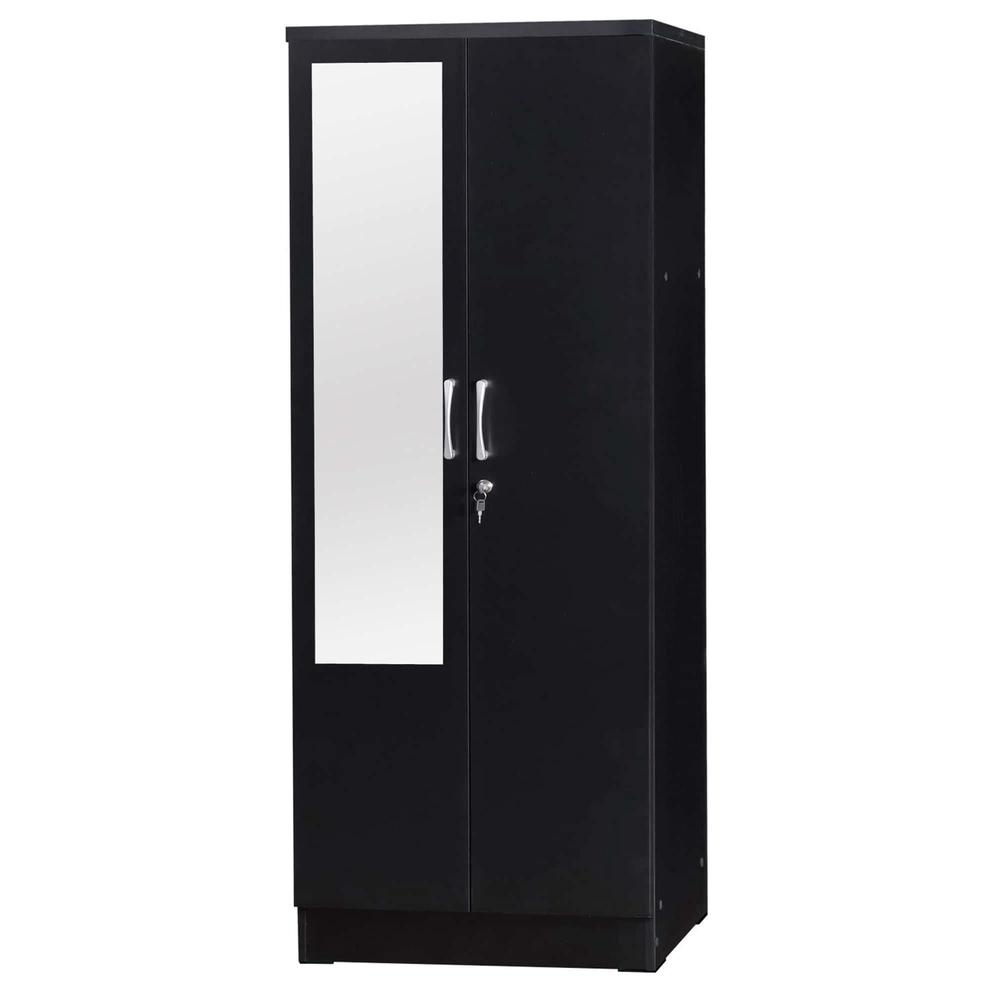 Better Home Products Harmony Two Door Armoire Wardrobe with Mirror in Black. Picture 1