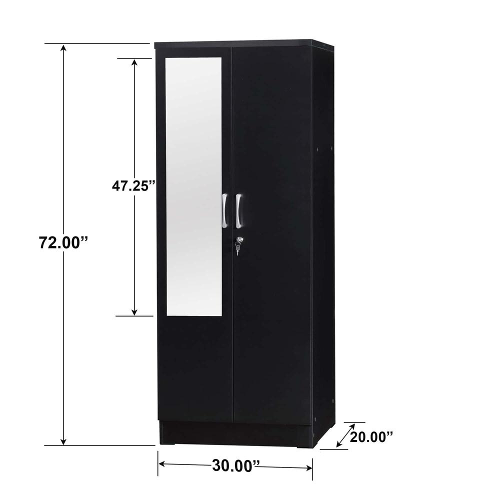 Better Home Products Harmony Two Door Armoire Wardrobe with Mirror in Black. Picture 3