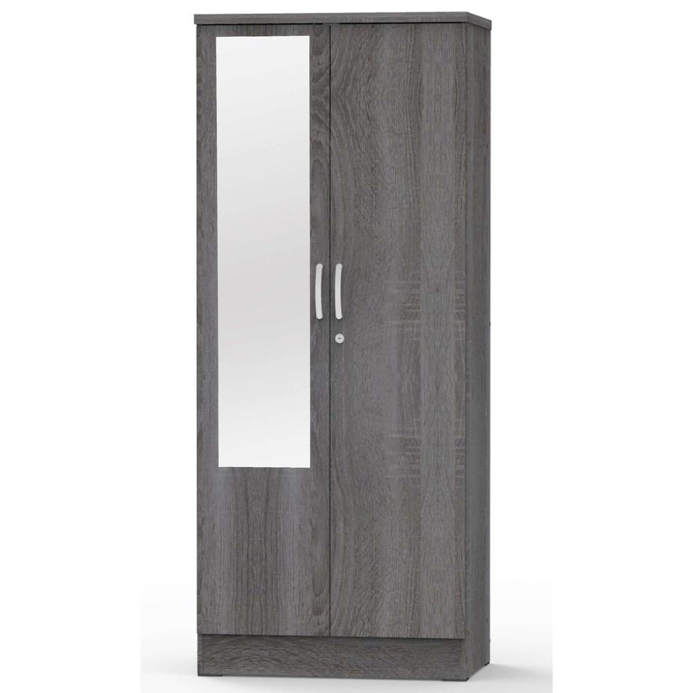 Better Home Products Harmony Two Door Armoire Wardrobe with Mirror in Gray. Picture 1
