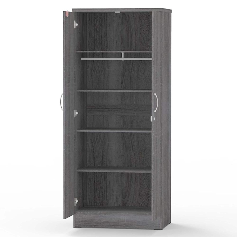 Better Home Products Harmony Two Door Armoire Wardrobe with Mirror in Gray. Picture 2