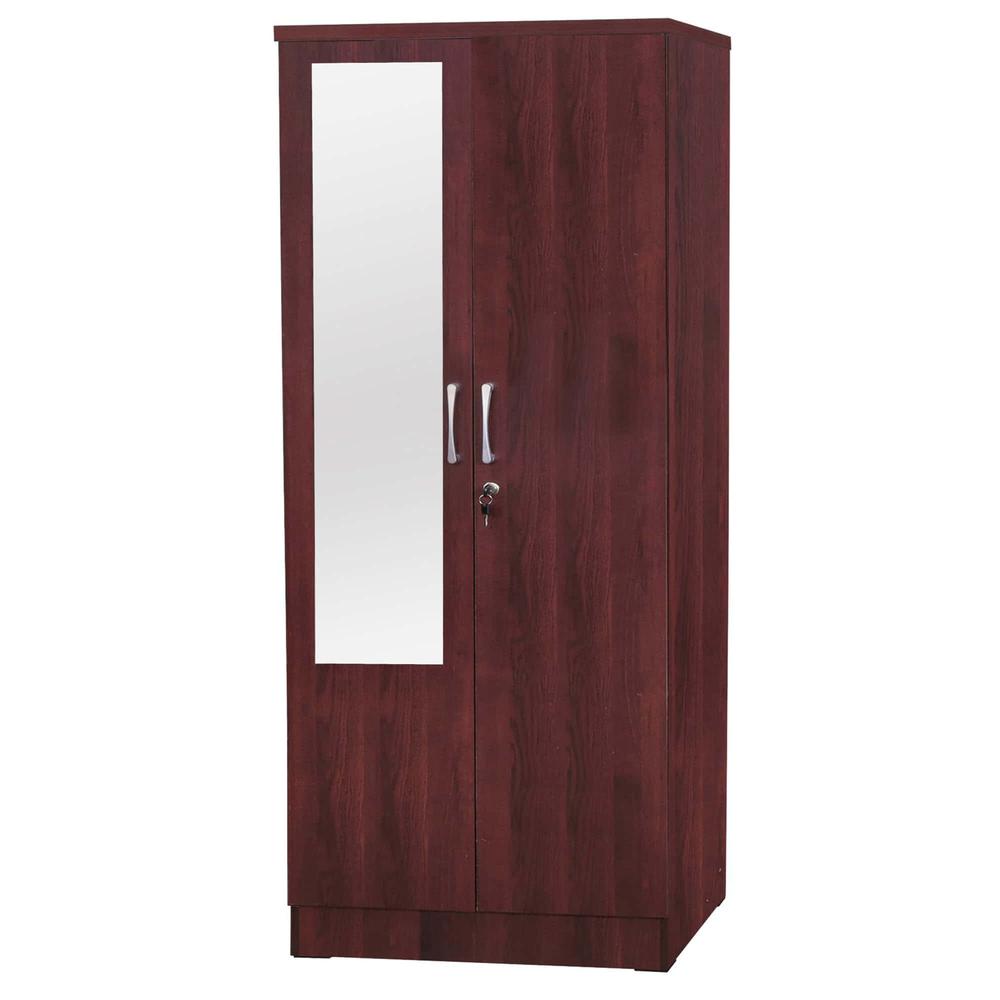 Better Home Products Harmony Two Door Armoire Wardrobe with Mirror in Mahogany. Picture 1