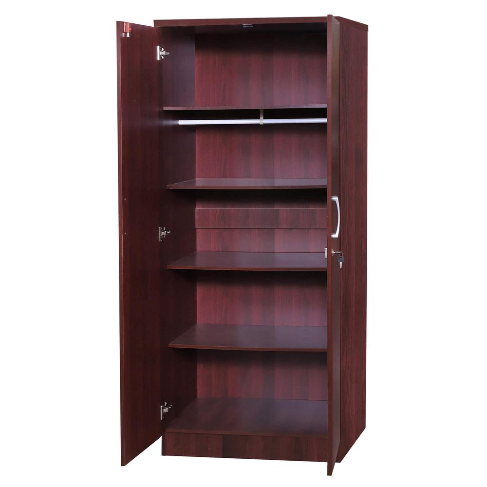 Better Home Products Harmony Two Door Armoire Wardrobe with Mirror in Mahogany. Picture 2