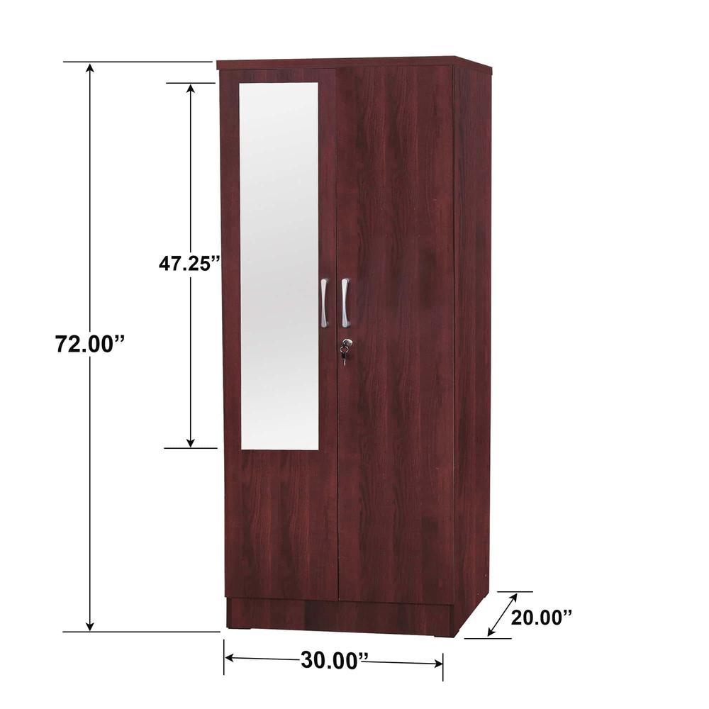 Better Home Products Harmony Two Door Armoire Wardrobe with Mirror in Mahogany. Picture 3