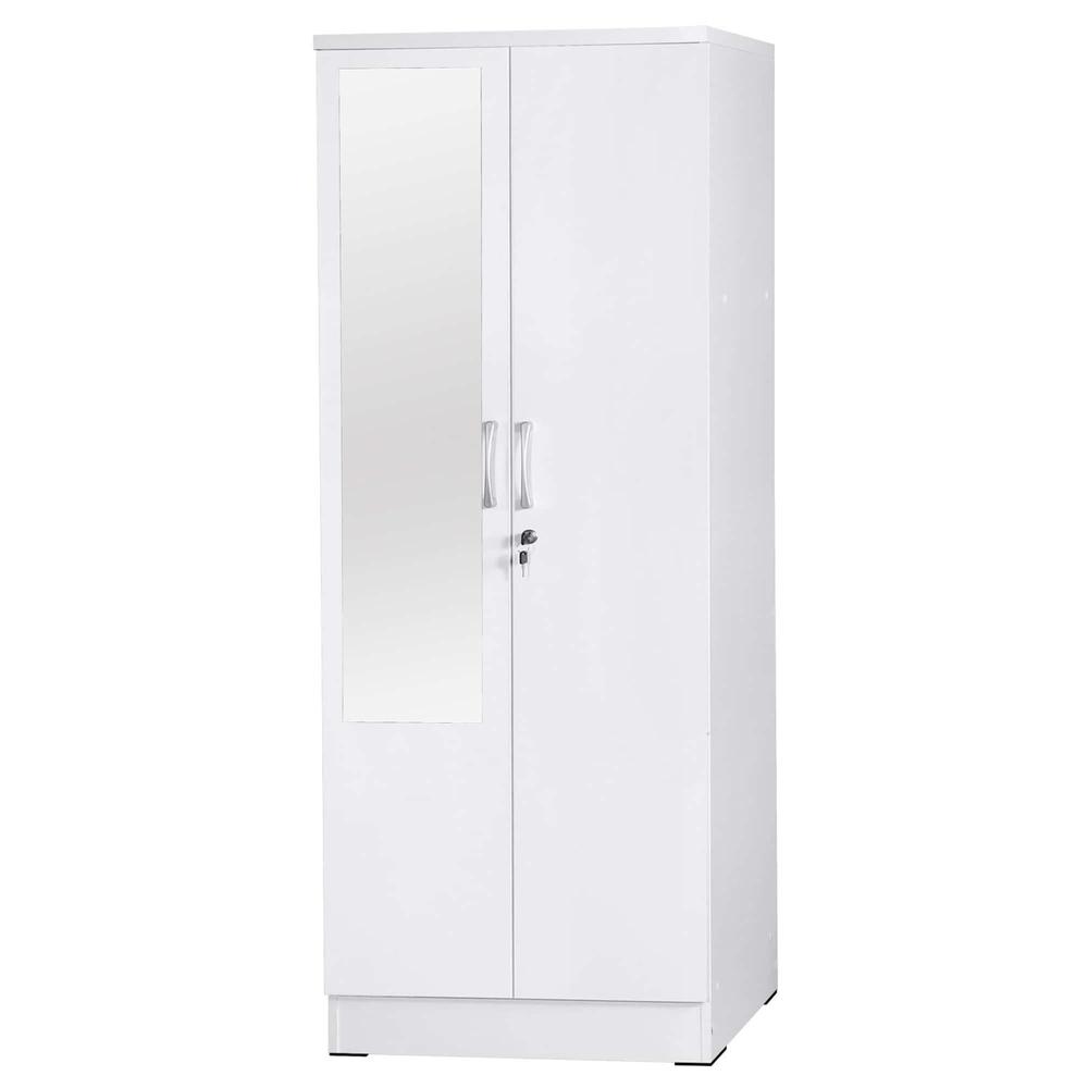 Better Home Products Harmony Two Door Armoire Wardrobe with Mirror in White. Picture 1