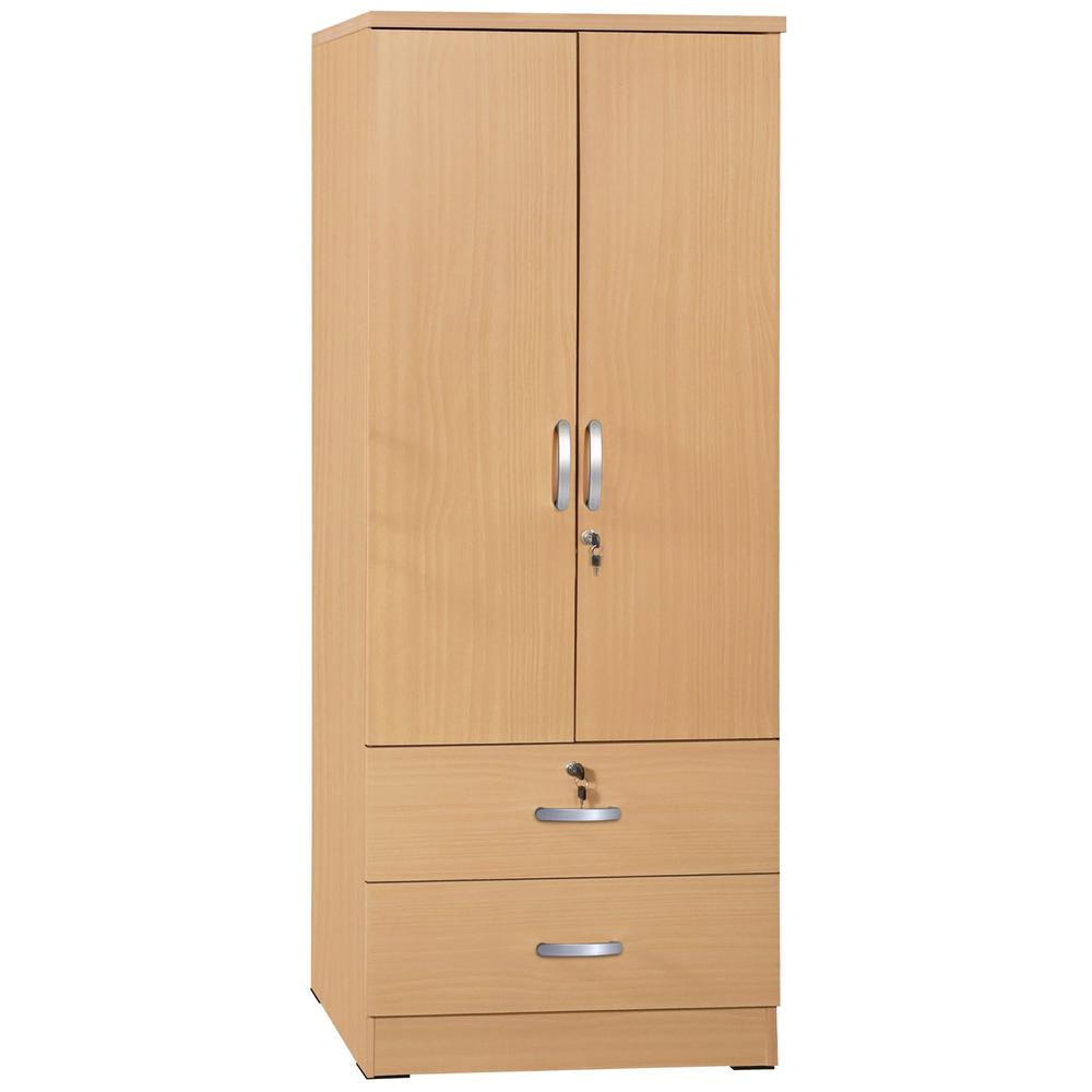 Better Home Products Grace Wood 2-Door Wardrobe Armoire with 2-Drawers in Maple. Picture 2