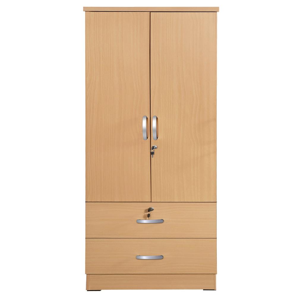 Better Home Products Grace Wood 2-Door Wardrobe Armoire with 2-Drawers in Maple. Picture 5