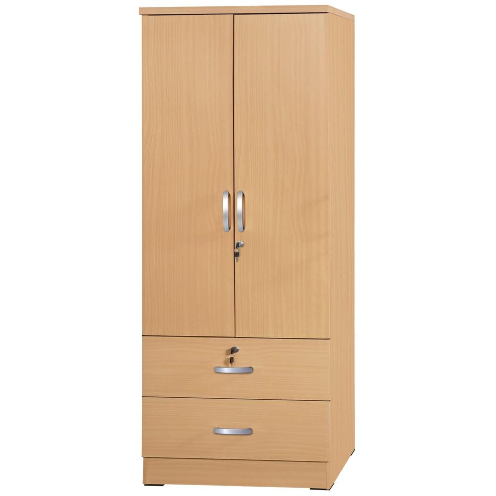 Better Home Products Grace Wood 2-Door Wardrobe Armoire with 2-Drawers in Maple. Picture 1