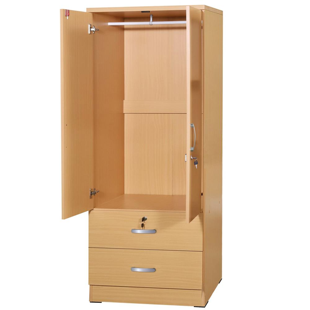 Better Home Products Grace Wood 2-Door Wardrobe Armoire with 2-Drawers in Maple. Picture 4