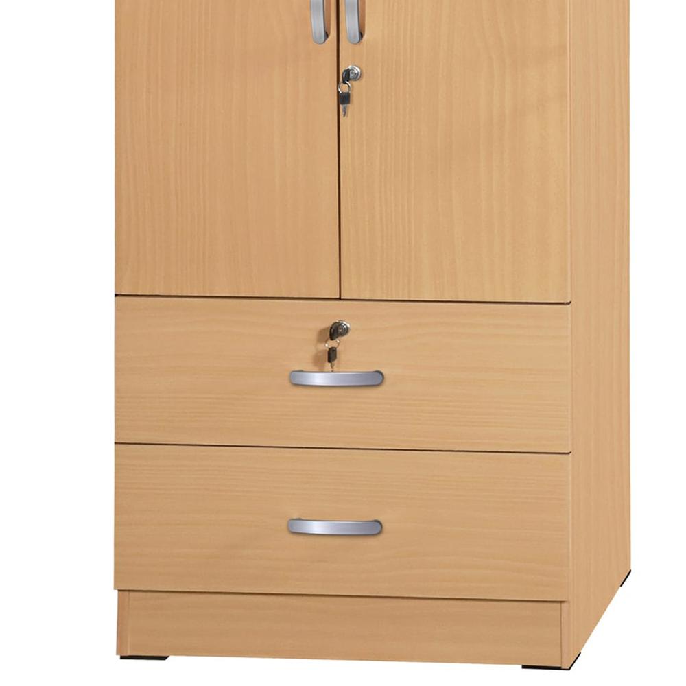 Better Home Products Grace Wood 2-Door Wardrobe Armoire with 2-Drawers in Maple. Picture 3
