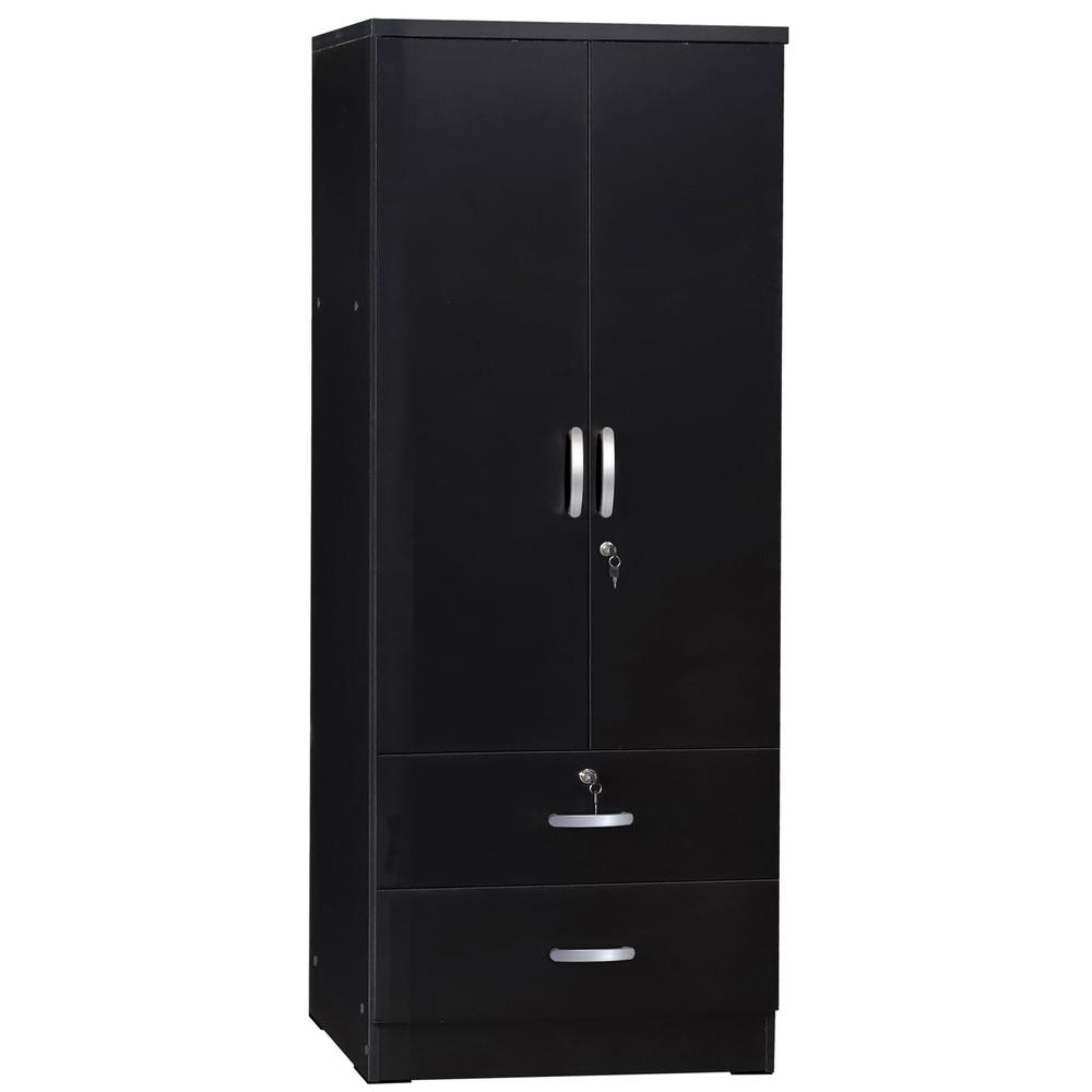 Better Home Products Grace Wood 2-Door Wardrobe Armoire with 2-Drawers in Black. Picture 1