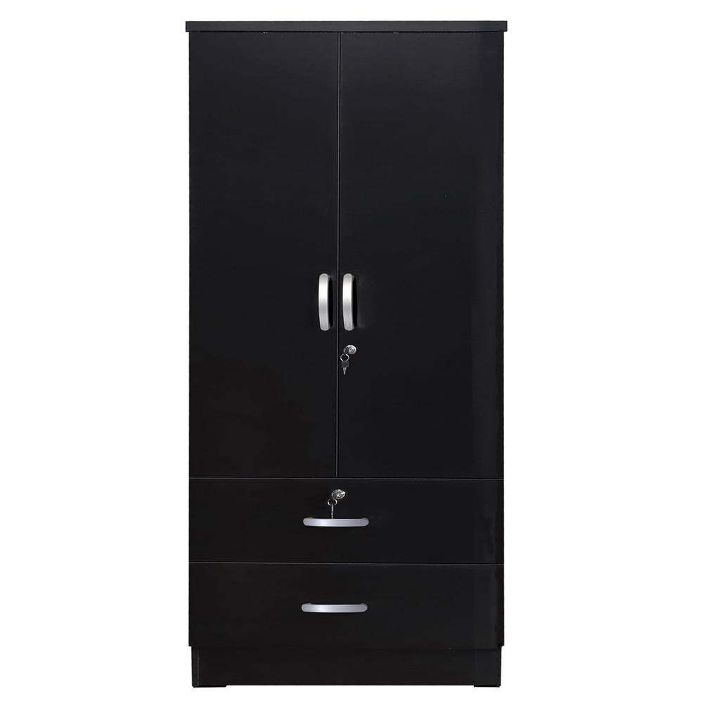 Better Home Products Grace Wood 2-Door Wardrobe Armoire with 2-Drawers in Black. Picture 2