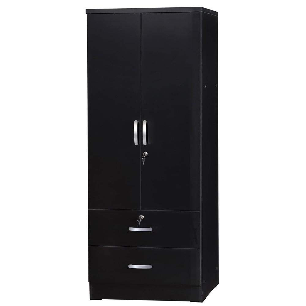 Better Home Products Grace Wood 2-Door Wardrobe Armoire with 2-Drawers in Black. Picture 5