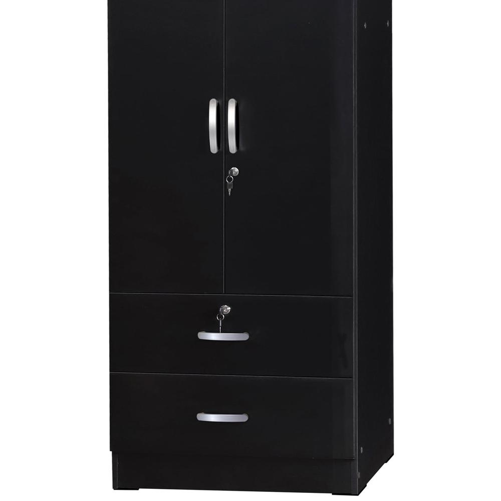 Better Home Products Grace Wood 2-Door Wardrobe Armoire with 2-Drawers in Black. Picture 4
