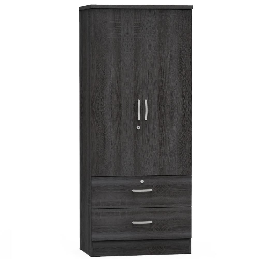 Better Home Products Grace Wood 2-Door Wardrobe Armoire with 2-Drawers in Gray. Picture 1