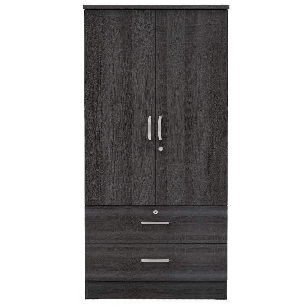Better Home Products Grace Wood 2-Door Wardrobe Armoire with 2-Drawers in Gray. Picture 2