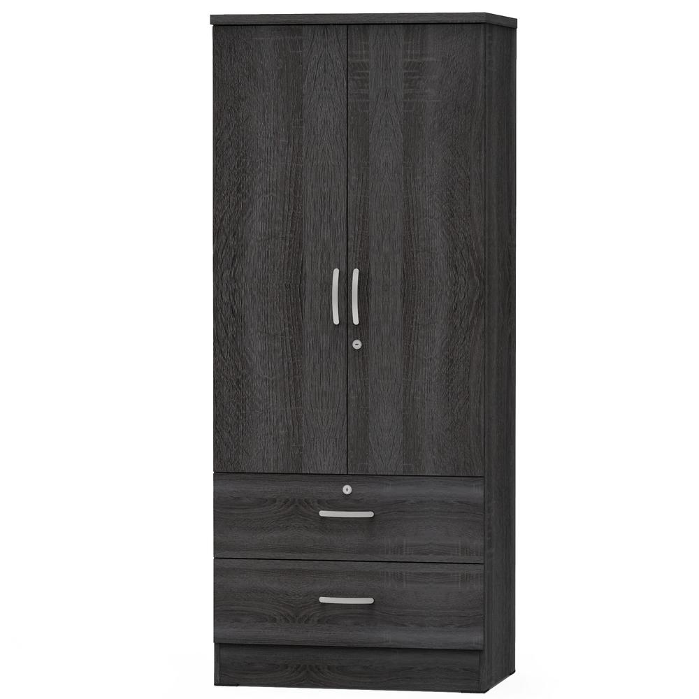 Better Home Products Grace Wood 2-Door Wardrobe Armoire with 2-Drawers in Gray. Picture 5