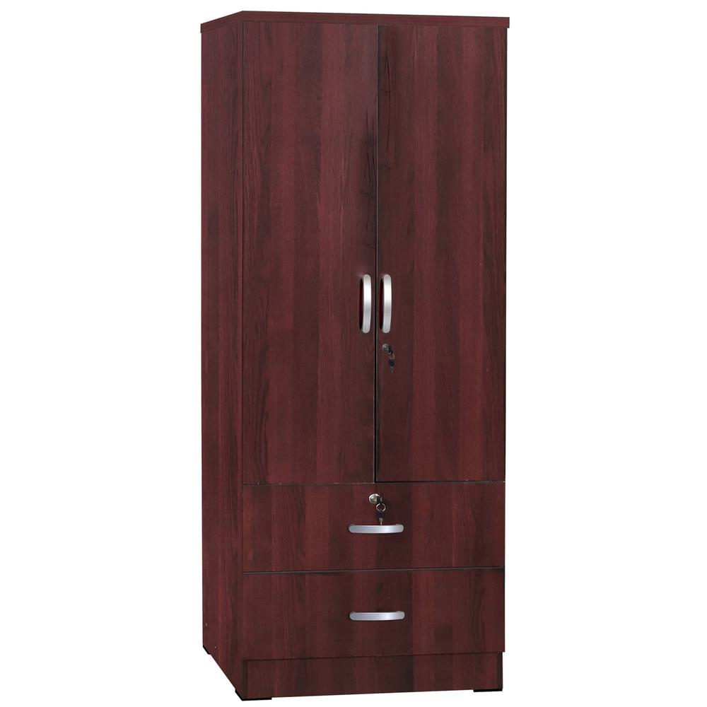 Better Home Products Grace Wood 2-Door Wardrobe Armoire with 2-Drawers Mahogany. Picture 6