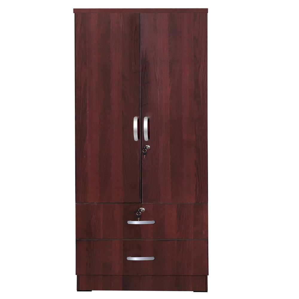 Better Home Products Grace Wood 2-Door Wardrobe Armoire with 2-Drawers Mahogany. Picture 5