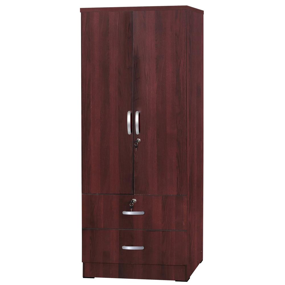 Better Home Products Grace Wood 2-Door Wardrobe Armoire with 2-Drawers Mahogany. Picture 4