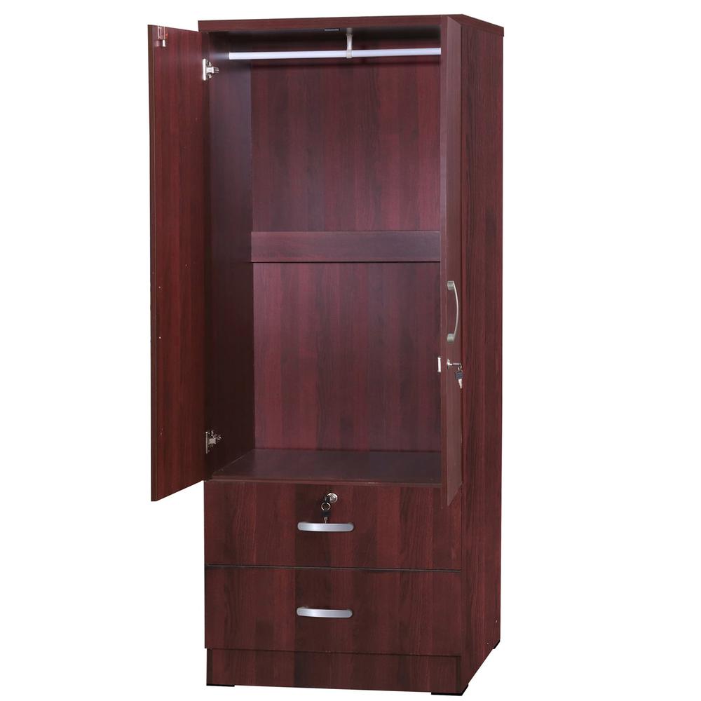 Better Home Products Grace Wood 2-Door Wardrobe Armoire with 2-Drawers Mahogany. Picture 3