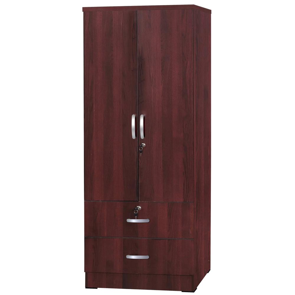 Better Home Products Grace Wood 2-Door Wardrobe Armoire with 2-Drawers Mahogany. Picture 1