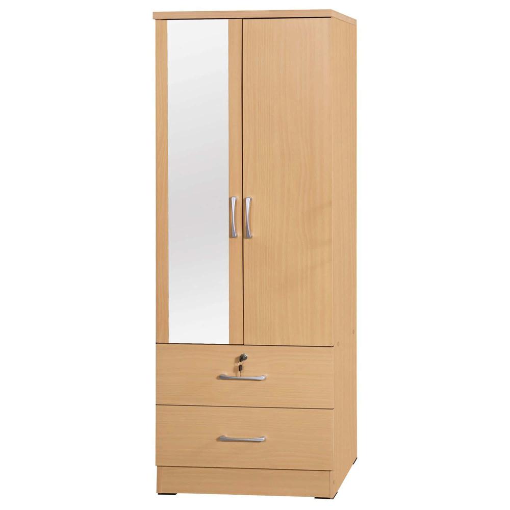 Better Home Products Grace Armoire Wardrobe with Mirror & Drawers Beech (Maple). Picture 1