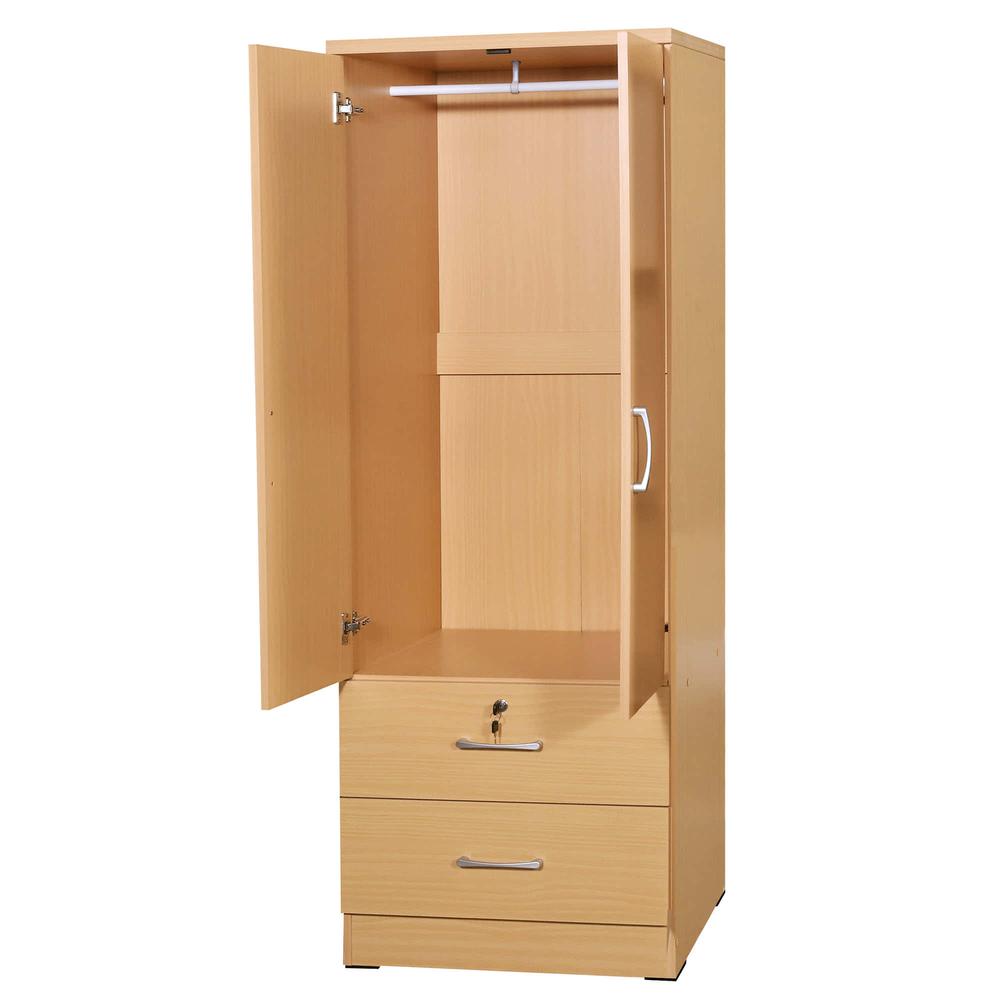 Better Home Products Grace Armoire Wardrobe with Mirror & Drawers Beech (Maple). Picture 2